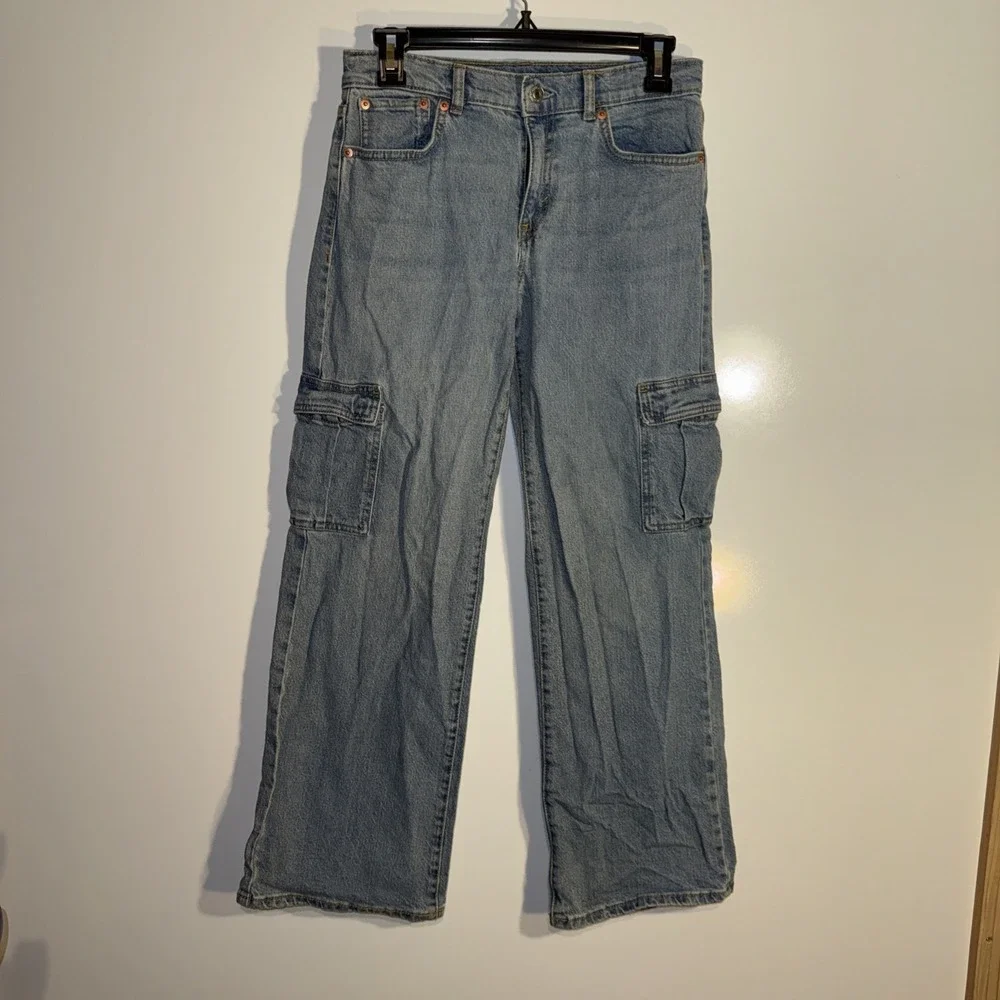 VTG Levi's Wide Leg Baggy Cargo‎ Jeans Elastic Stretch Adjustable Waist SIZE 14